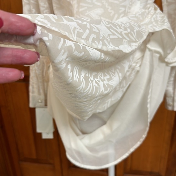 Pell & Co. Creamy White Graphic Silk Blend Buttondown Longsleeved Dress NWT S 4 - Picture 6 of 11